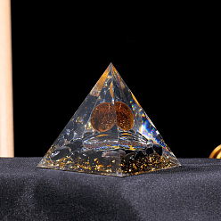 Obsidienne Pyramides d'organites en résine, avec de l'obsidienne naturelle, décorations d'affichage à la maison, 60x60mm