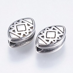 Antique Silver 304 Stainless Steel Beads, Grooved Oval, Antique Silver, 12.5x8x4.5mm, Hole: 1.5mm