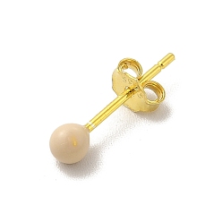 PeachPuff Enamel Round Ball Stud Earrings, Golden 925 Sterling Silver Jewelry for Women, PeachPuff, 14.5x3mm, Pin: 0.8mm