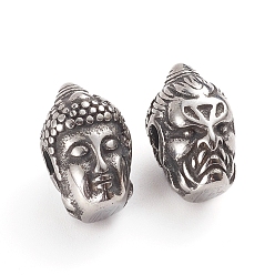 Античное Серебро Буддийские 304 бусы из нержавеющей стали, Голова Будды, античное серебро, 14x8.5x9.2 мм, отверстие : 1.8 мм