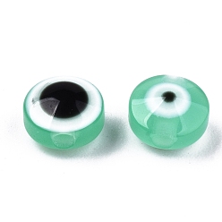 Aquamarine Resin Beads, Flat Round, Evil Eye, Aquamarine, 6x4mm, Hole: 1.5mm