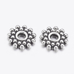 Antique Silver Gear Tibetan Silver Spacer Beads, Lead Free & Nickel Free & Cadmium Free, Antique Silver, about 9mm in diameter, Hole: 2.5mm