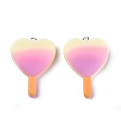 Beige Resin Pendants, Imitation Lollipop, Heart, Necklace Keychain Pendant, Beige, 38x26x8mm, Hole: 1.8mm