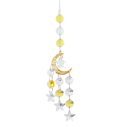 Champagne Yellow Alloy Big Pendant Decorations, Moon Hanging Sun Catchers, K9 Crystal Glass, with Iron Findings, for Garden, Wedding, Lighting Ornament, Champagne Yellow, 440~450mm