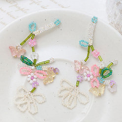 Pink Déocrations de pendentif de fleurs tissées en perles de verre, pour boucles d'oreilles accessoires de sac à main de téléphone portable, rose, 90x34mm