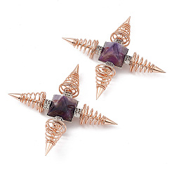 Amethyst Rose Gold Brass Spritual Energy Generator, with Natural Amethyst Pyramid and Conductive Coils, for Body Healing, Reiki Balancing Chakras, Aura Cleansing, Protection, Darts, 113.5x113.5x32mm