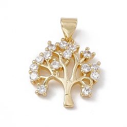 Real 18K Gold Plated Rack Plating Brass Micro Pave Cubic Zirconia Pendants, Cadmium Free & Lead Free, Long-Lasting Plated, Tree Charm, Real 18K Gold Plated, 17x16x3mm, Hole: 3.5x5mm
