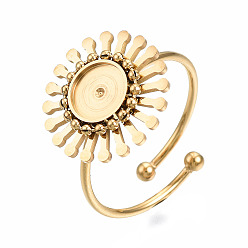 Oro 304 engastes de cabujón de anillo de dedo de puño abierto de acero inoxidable, flor, dorado, tamaño de EE. UU. 9 (18.9 mm), Bandeja: 6 mm