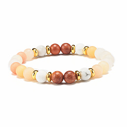 Pink Natural Aventurine & Wood Round Beaded Stretch Bracelet, Gemstone Jewelry for Women, Pink, Inner Diameter: 2-1/4 inch(5.7cm)