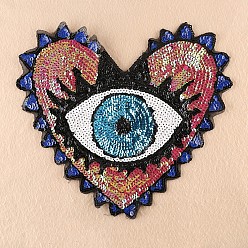 Deep Pink Computerized Embroidery Cloth Sew On Patches, Costume Accessories, Paillette Appliques, Heart with Eye, Deep Pink, 31x35cm
