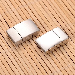 Stainless Steel Color Mixed Smooth & Matte 304 Stainless Steel Rectangle Magnetic Clasps with Glue-in Ends, Stainless Steel Color, 20x12x5mm, Hole: 2.5x10mm