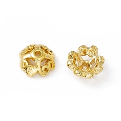 Real 24K Gold Plated 4-Petal Brass Beads Caps, Cadmium Free & Lead Free, Flower, Real 24K Gold Plated, 5.5x2.5mm, Hole: 0.9mm