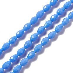 Cornflower Blue Faceted Glass Beads Strands, Teardrop, Cornflower Blue, 12x8~9mm, Hole: 1.2mm, about 57pcs/strand, 23.74''(60.3cm)