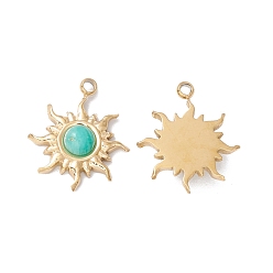 Amazonite Natural Amazonite Pendants, with Ion Plating(IP) Real 24K Gold Plated 304 Stainless Steel Findings, Sun Charm, 15~16x12~13x3.5mm, Hole: 1mm