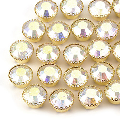Cristal AB Cose en el rhinestone, diamantes de imitación de cristal, con ajustes de puntas de latón, accesorios de prendas de vestir, plano y redondo, dorado, crystal ab, 9x6 mm, agujero: 1.2 mm