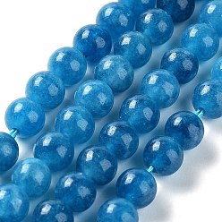 Steel Blue Dyed Natural Malaysia Jade Beads Strands, Round, Steel Blue, 6mm, Hole: 1mm, about 31pcs/strand, 7.48 inch(19cm)
