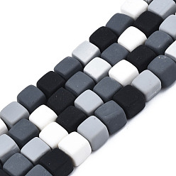 Gray Handmade Polymer Clay Beads Strands, Cube, Gray, 6~7x6~7x5~7mm, Hole: 1.8mm, about 62~64pcs/strand, 15.55 inch~16.34 inch(39.5~41.5cm)