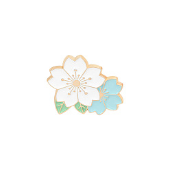 White Creative Zinc Alloy Brooches, Enamel Lapel Pin, with Iron Butterfly Clutches or Rubber Clutches, Flower, Golden, White, 23.5x27mm, Pin: 1mm
