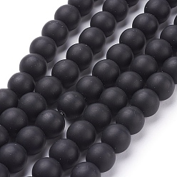 Black Synthetic Black Stone Beads Strands, Frosted, Round, Black, 6mm, Hole: 1mm, about 64pcs/strand, 14.5~15 inch