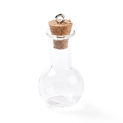 Прозрачный Стеклянные подвески, с деревянной пробкой для бутылок и петлями из платинового сплава, в форме луковицы, прозрачные, 34x18 мм, отверстие : 2 мм