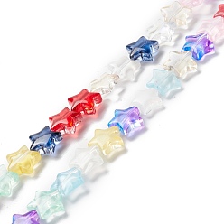 Colorful Transparent Glass Beads Strand, Star, Colorful, 10x10x4mm, Hole: 0.8mm, about 40pcs/strand, 13.39~14.17 inch(34~36cm)