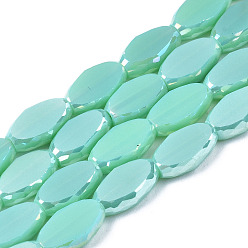 Medium Sea Green Electroplate Glass Beads Strands, AB Color Plated, Faceted, Rice, Medium Sea Green, 10x6x3.5mm, Hole: 1.4mm, about 50pcs/strand, 19.69~20.94 inch(50~53.2cm)