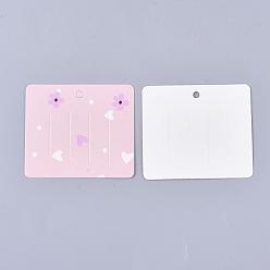 Pink Дисплей картона карточки зажим волос, прямоугольник с цветочным узором, розовые, 6x6.9x0.03 см, отверстие : 4 мм