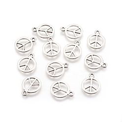 Antique Silver Tibetan Style Alloy Charms, Peace Sign, Antique Silver, Cadmium Free & Nickel Free & Lead Free, 15x12x1mm, Hole: 1.5mm