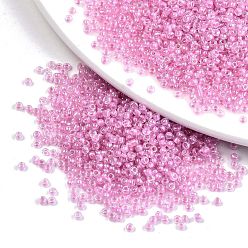Pearl Pink 12/0 Glass Seed Beads, Inside Colours, Round Hole, Round, Transparent Colours Rainbow, Pearl Pink, 12/0, 2~2.5x1.5~2mm, Hole: 0.8mm, about 30000pcs/bag