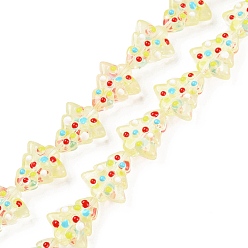 Jaune Brins de perles de verre bosselées faites à la main, teints et chauffée, teints et chauffée, avec l'émail, arbres de Noël, jaune, 16~16.5x14.5~15x7~7.5mm, Trou: 1.2mm, Environ 22 pcs/chapelet, 13.98~14.17 pouce (35.5~36 cm)
