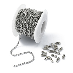 Stainless Steel Color 10M 304 Stainless Steel Ball Chains, Unwelded, with Spool, Stainless Steel Color, 2.4mm
