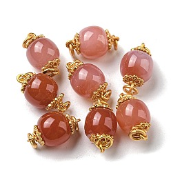 Matte Gold Color Natural Agate Connector Charms, Apple Links with Brass Double Jump Rings, Matte Gold Color, 18x10mm