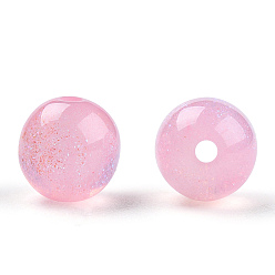 Perlas de Color Rosa Imitación ronda perlas de resina de ojo de gato, con polvo del brillo, rosa perla, 8 mm, agujero: 1.6~1.8 mm