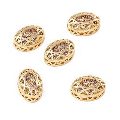 Lilac Eco-friendly Brass Micro Pave Cubic Zirconia Multi-strand Links, Rack Plating, Cadmium Free & Lead Free, Oval, Golden, Lilac, 12x8x5mm, Hole: 1.2mm