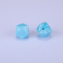 Turquoise Pâle Perles de silicone hexagonales, perles à mâcher pour les jouets de dentition, Diy soins infirmiers colliers faisant, turquoise pale, 23x17.5x23mm, Trou: 2.5mm