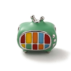 Stainless Steel Color 304 Stainless Steel Enamel European Beads, Large Hole Beads, Television, Stainless Steel Color, 10.5x10.5x7mm, Hole: 4.5mm