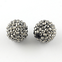 Gris Perles de strass en résine , avec des perles rondes acryliques à l'intérieur, pour les bijoux de bubblegum, grises , 20x18mm, Trou: 2~2.5mm