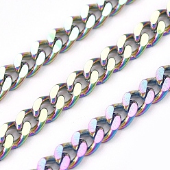 Rainbow Color Ion Plating(IP) 304 Stainless Steel Twisted Chains, Curb Chains, Unwelded, with Spool, Rainbow Color, about 32.8 Feet(10m)/roll, 4x3x1.0mm, 66x61mm