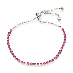 Rose Réglable 304 bracelets coulissants chaînes strass strass en acier inoxydable, bracelets bolo, avec des chaînes de boîte, couleur inox, rose, 1/8 pouce (0.3 cm), diamètre intérieur: 1-1/2 pouce (3.8 cm)
