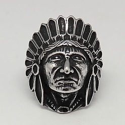 Plata Antigua Retro personalizado 304 anillos de banda ancha de acero inoxidable para los hombres, indio, plata antigua, tamaño de 7~13, diámetro interior: 17~23 mm
