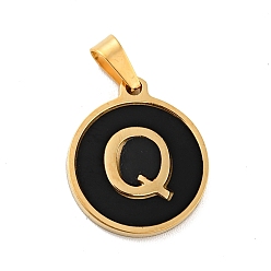 Letter Q Colgantes de acero inoxidable al vacío 304, con acrílico, plano y redondo con la letra, dorado, letter.q, 18x16x1.5 mm, agujero: 3x6 mm