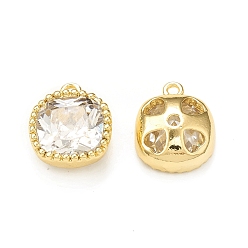 Real 18K Gold Plated Clear Glass Pendnants, with Brass Findings, Square Charms, Real 18K Gold Plated, 11.5x9.5x4.5mm, Hole: 1mm