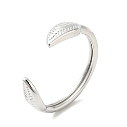 Stainless Steel Color 304 Stainless Steel Leaf Open Cuff Ring for Women, Stainless Steel Color, US Size 7 3/4(17.9mm)