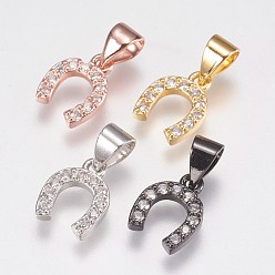 Mixed Color Brass Micro Pave Cubic Zirconia Charms, Horseshoe, Mixed Color, 10x8x2mm, Hole: 3.5x4.5mm