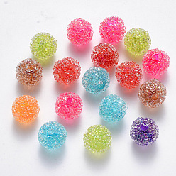 Couleur Mélangete Perles acryliques transparentes, avec strass cristal, style de nourriture de bonbons imitation, la moitié foré, ronde, couleur mixte, 12mm, demi-trou: 2.5 mm