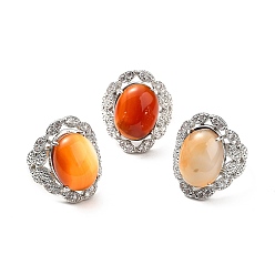 Red Agate Natural Red Agate Adjustable Rings, Platinum Tone Oval Brass Rings for Women, Cadmium Free & Lead Free, US Size 7 3/4(17.9mm), 3.5~5mm