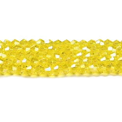 Amarillo Transparentes cuentas de vidrio electroplate hebras, color de ab chapado, facetados, bicono, amarillo, 3.5 mm, sobre 108~123 unidades / cadena, 12.76~14.61 pulgada (32.4~37.1 cm)