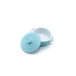 Cyan Mini Alloy Stockpot with Lid, for Dollhouse Accessories Pretending Prop Decorations, Cyan, 25x20x14mm