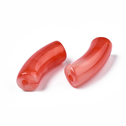 Rouge Orange Perles acryliques opaques, Couleur de deux tons, avec de la poudre de paillettes, tube incurvé, rouge-orange, 35x13x11mm, Trou: 3.5mm, environ148 pcs / 500 g