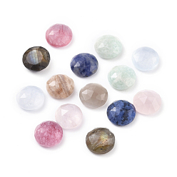 Mixed Stone Natural Gemstone Cabochons, Faceted, Flat Round, 10x4.5mm